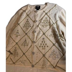 Designers Original Studio Joy Cream Embroidered Beaded Christmas Sweater XL